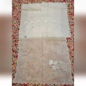Cotton Sheer White On White Floral Rose Embroidered Handkerchiefs Set Of 6 New